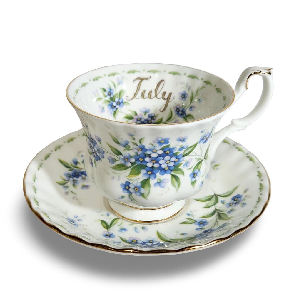Royal Albert FORGET ME NOT Tea Cup Saucer July Flower of the Month Series READ